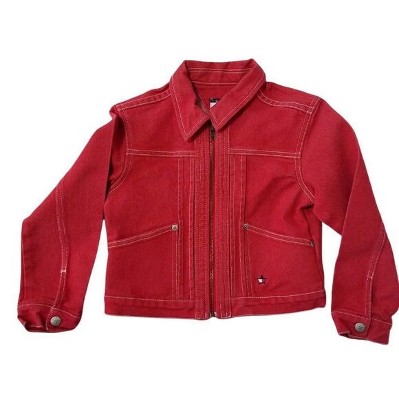 Tommy Hilfiger Red Denim Jean Jacket Girls Size 6X Back To School - Picture 1 of 8